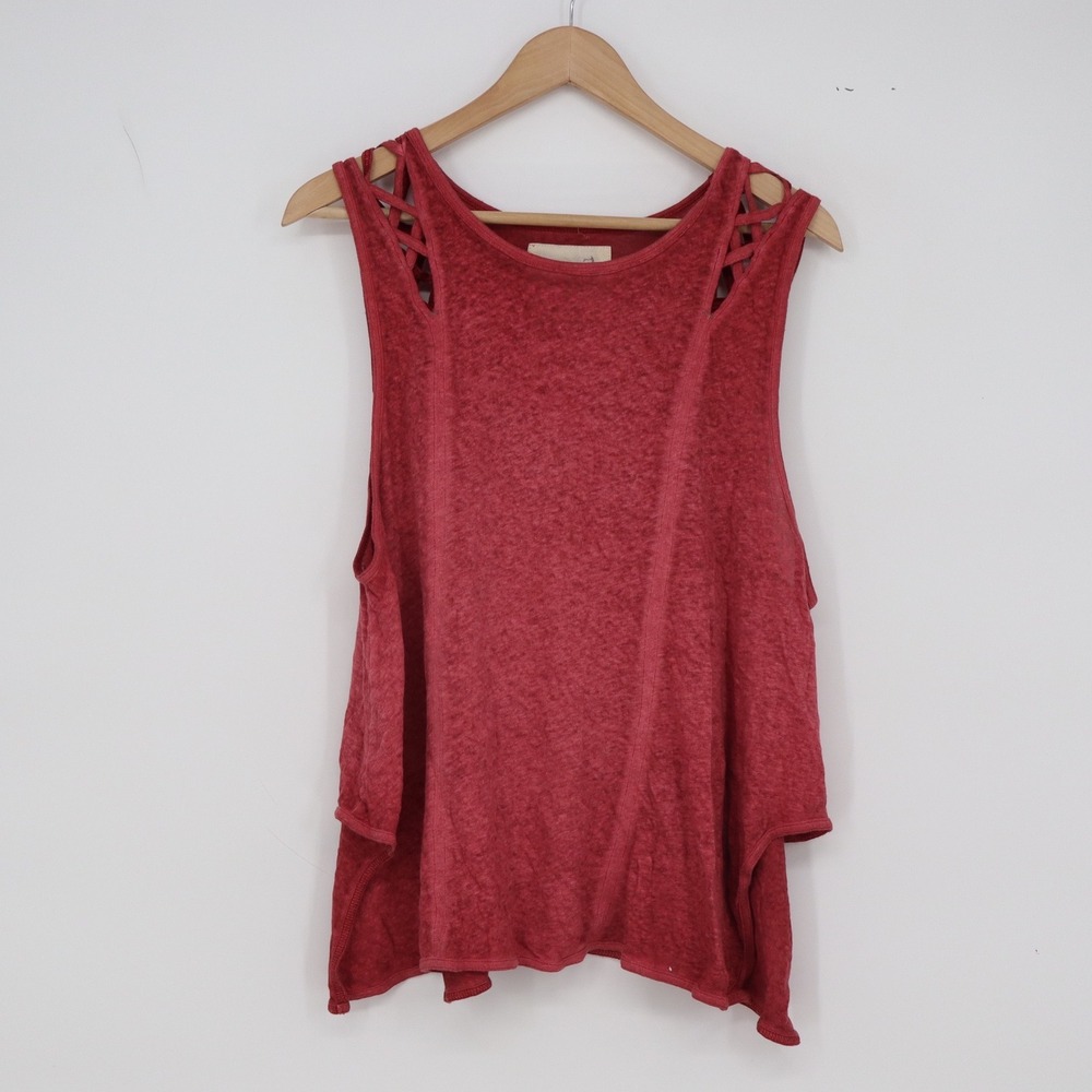 We The Free Linen Tank Top Womens S Red Lattice Strappy Slub Excellent